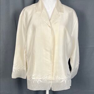 Elegant Cream Embroidered Blouse 100% Silk